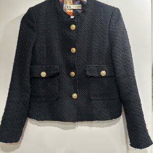 Zara Tweed Blazer with Gold Buttons